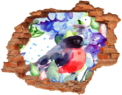 Diera 3D v stene nálepka Bird a kvety