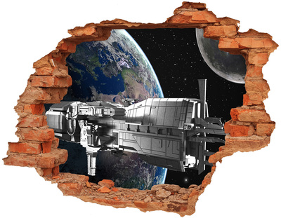 Nálepka 3D diera na stenu Vesmírna loď
