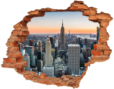 Diera 3D v stene nálepka New York pri západe slnka