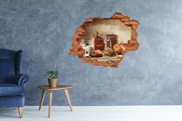 Nálepka 3D diera betón Ranná káva a čerstvý chlieb