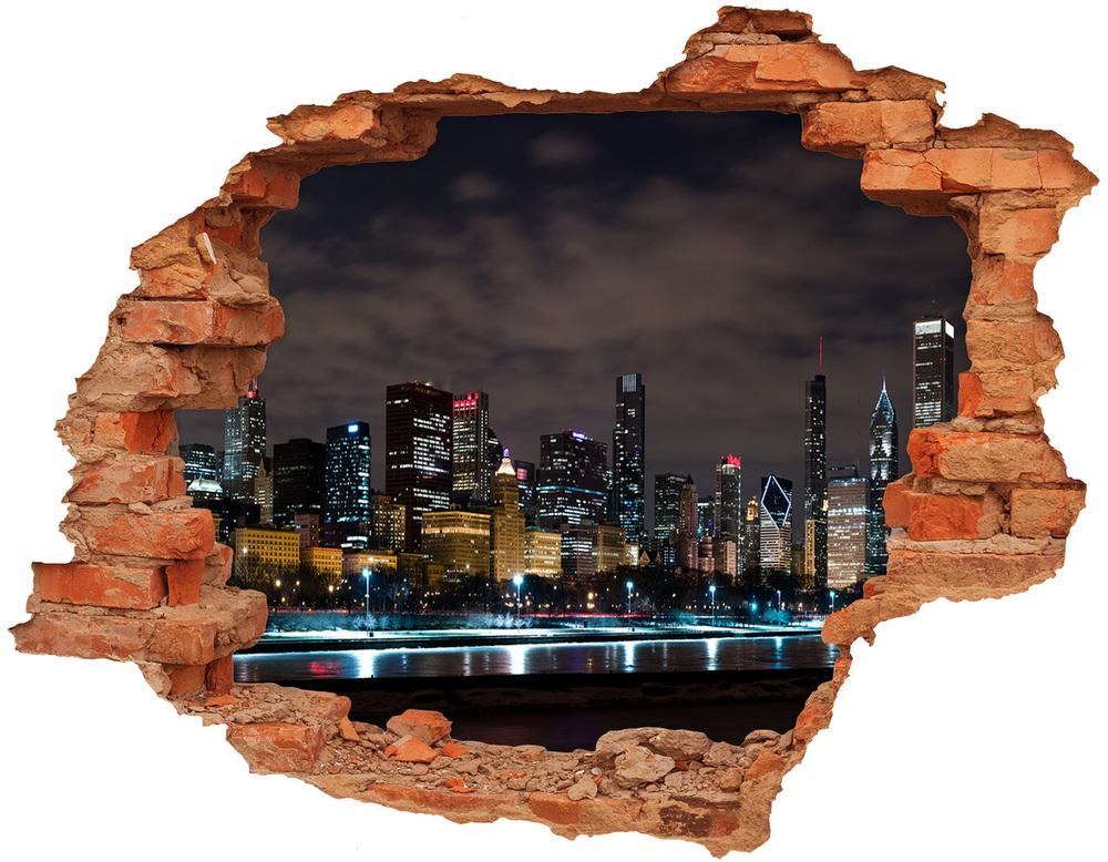Nálepka 3D diera na stenu Chicago v noci