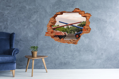 Nálepka 3D diera na stenu Tanková bitka v ruinách