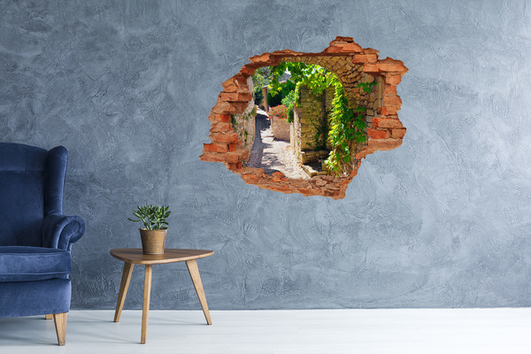 Diera 3D v stene nálepka Zelená ulica v meste