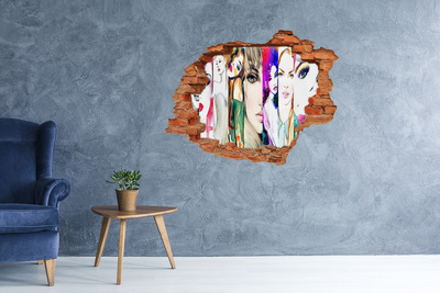 Samolepiaca diera na stenu Ženské portréty v diere v stene
