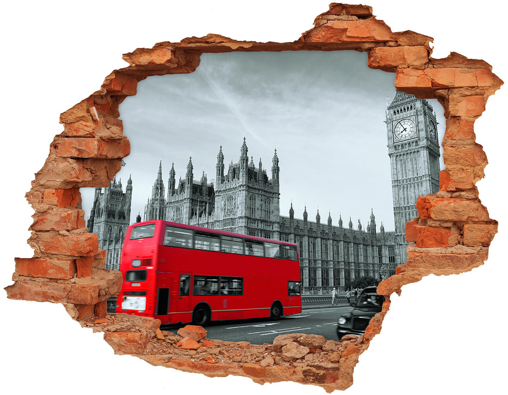 Nálepka 3D diera na stenu London bus