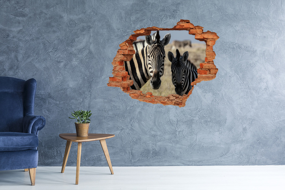 Diera 3D v stene nálepka Dve zebry
