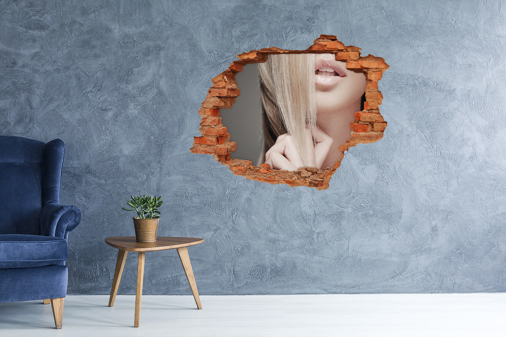 Diera 3D v stene nálepka Krásna blondína
