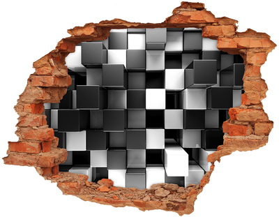 Diera 3D v stene na stenu Čiernobiele kocky v stene