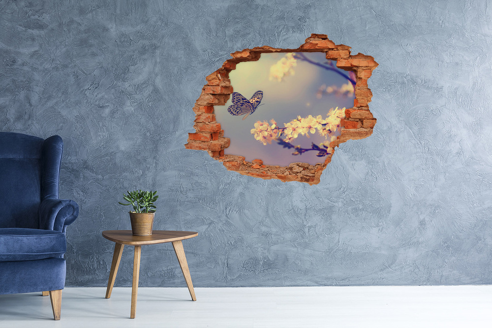 Fotoobraz diera na stenu Čerešňový kvet a motýľ