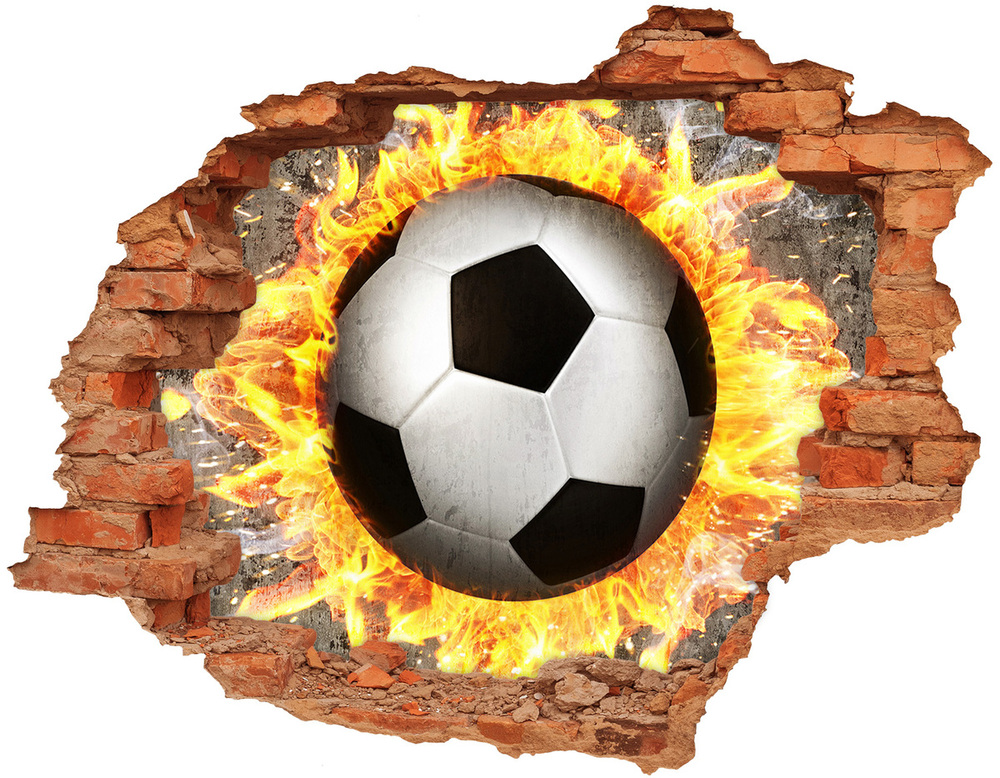 Nálepka 3D diera na stenu Horí píla futbal