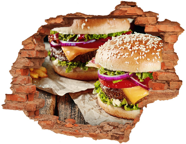 Diera 3D fototapeta na stenu Šťavnatý burger typu „diera v stene“