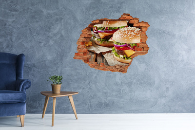Diera 3D fototapeta na stenu Šťavnatý burger typu „diera v stene“