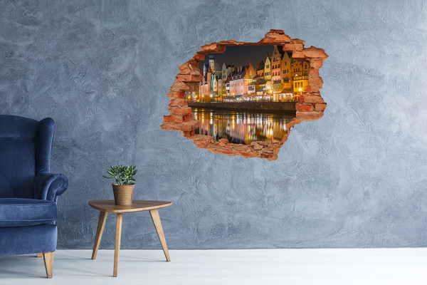 Nálepka 3D diera na stenu Očarujúci prístav v noci