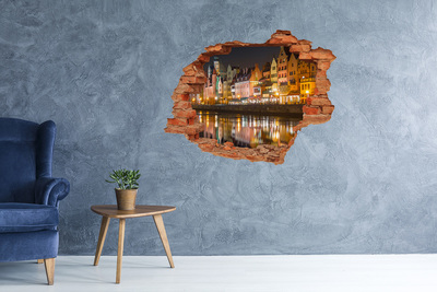 Nálepka 3D diera na stenu Očarujúci prístav v noci