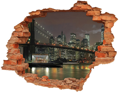 Diera 3D v stene nálepka New York v noci cez dieru v stene