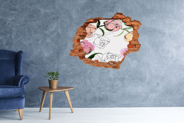 Fototapeta diera na stenu 3D Kvetinová nástenná maľba za poškodenou stenou