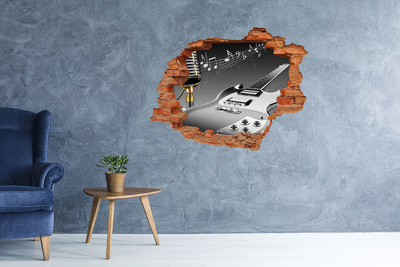 Nálepka 3D diera na stenu betón Hudobná diera v stene