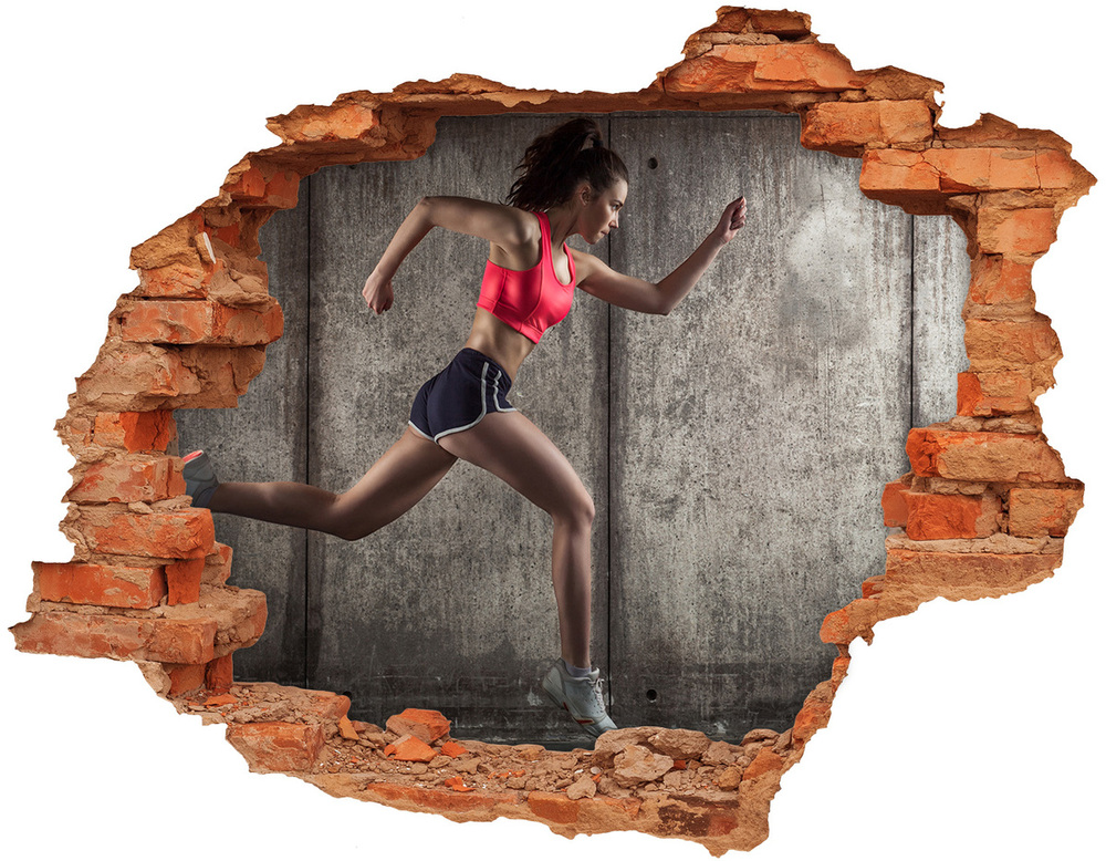 Nálepka 3D diera na stenu Žena beží