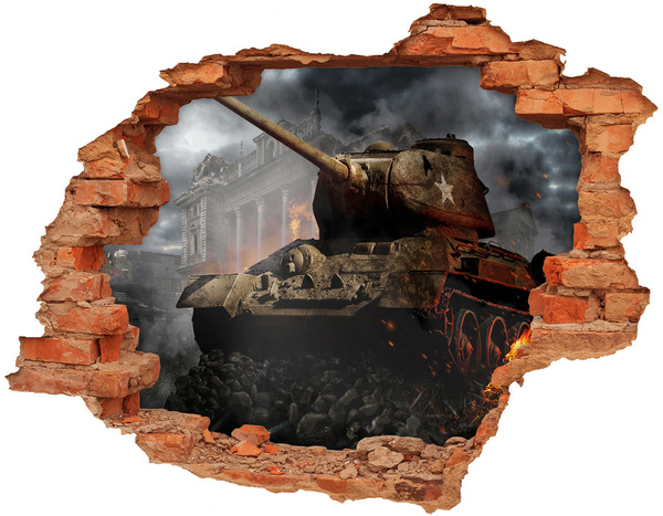 Diera 3D fototapeta nálepka Tank v ruinách mesta