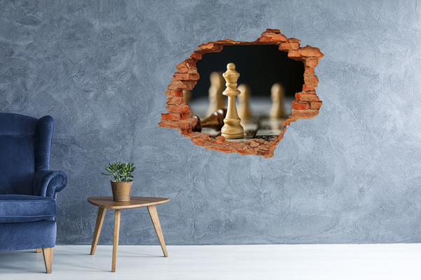 Diera 3D v stene nálepka Hranie šachu cez dieru v stene