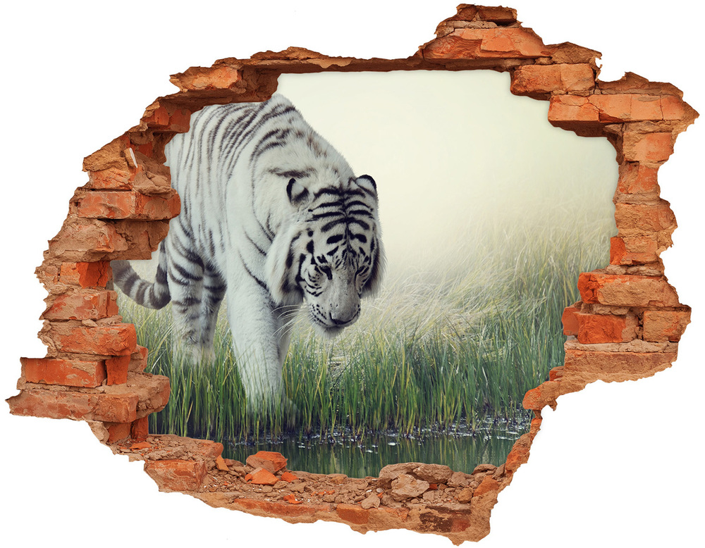 Diera 3D v stene nálepka Biely tiger