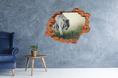 Diera 3D v stene nálepka Biely tiger