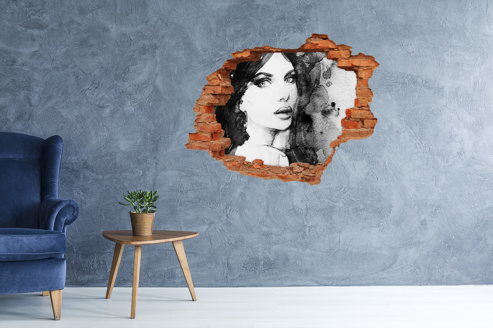 Diera 3D v stene nálepka Portrét ženy