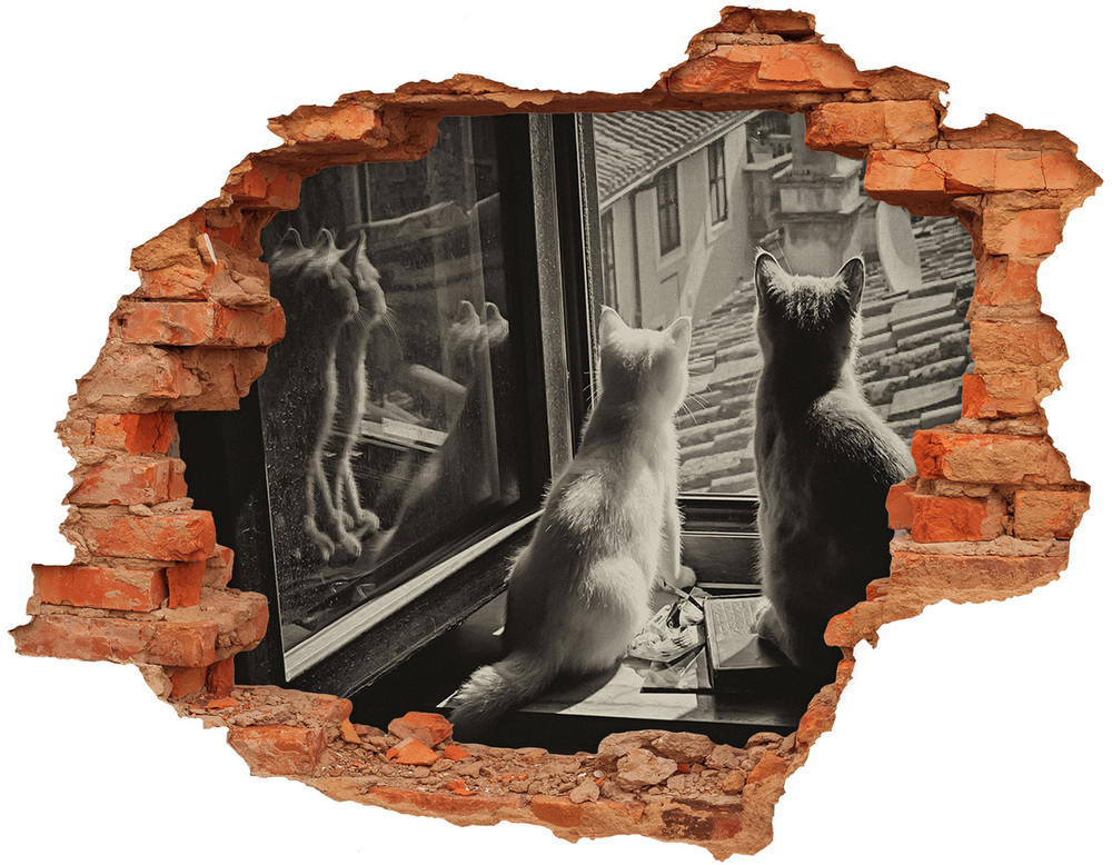 Fototapeta diera na stenu Mačky v okne