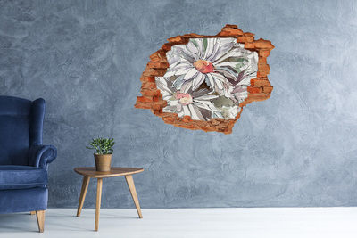 Nálepka 3D diera na stenu Kvety v betóne