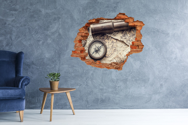 Nálepka 3D diera betón Staroveká mapa s kompasom