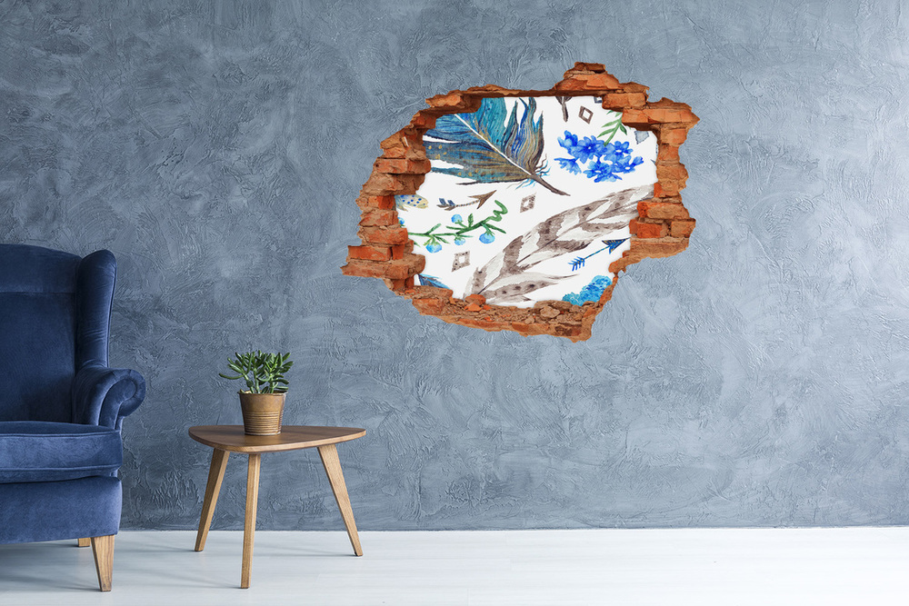 Nálepka 3D diera na stenu Perie a kvety