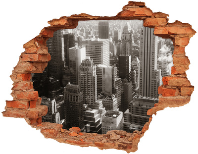 Samolepiaca nálepka Pohľad na mesto z diery v stene