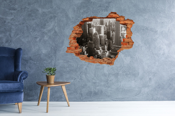 Samolepiaca nálepka Pohľad na mesto z diery v stene