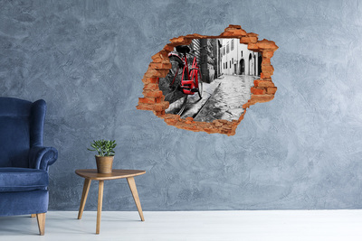 Samolepiaca diera na stenu Červený bicykel na pôvabnej ulici