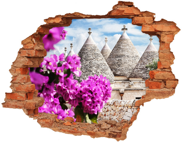 Diera 3D fototapeta nástenná Trulli v Apúlii s kvetmi