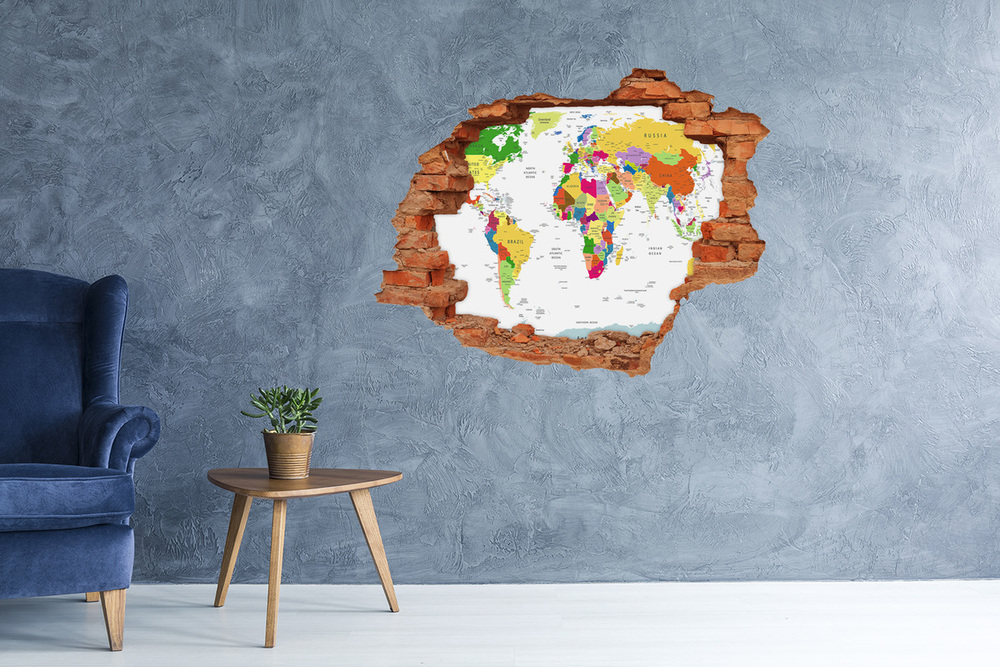 Nálepka 3D diera betón Mapa sveta