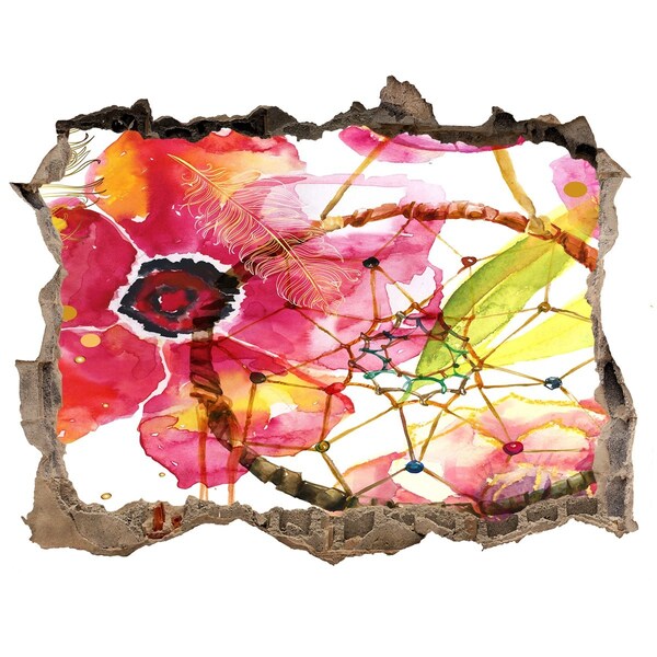 Nálepka 3D díra samolepící Diera v stene - kvetinový sen