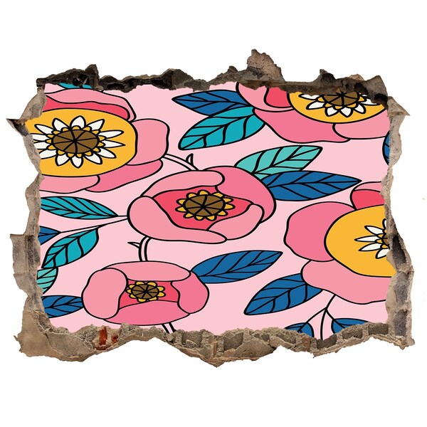 Nálepka 3D díra na zeď Kvetinová maľba s dierou v stene