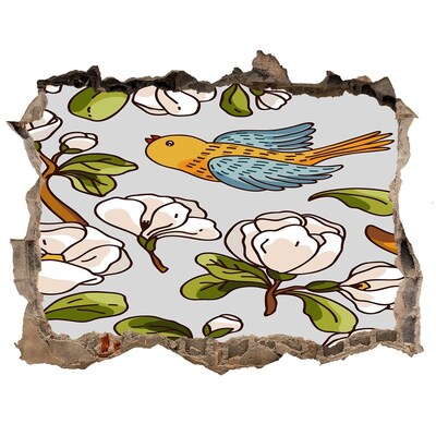 Díra 3D fototapeta nálepka Kvetinový raj s vtákom