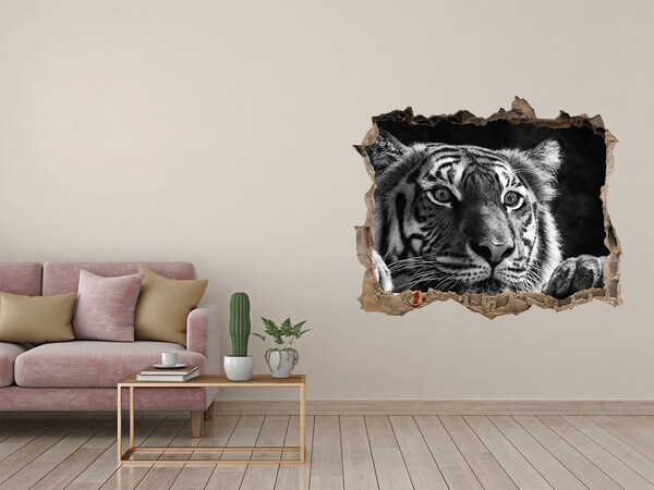 Díra 3D fototapeta nálepka Tiger v diere v stene