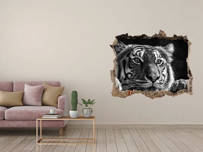 Díra 3D fototapeta nálepka Tiger v diere v stene