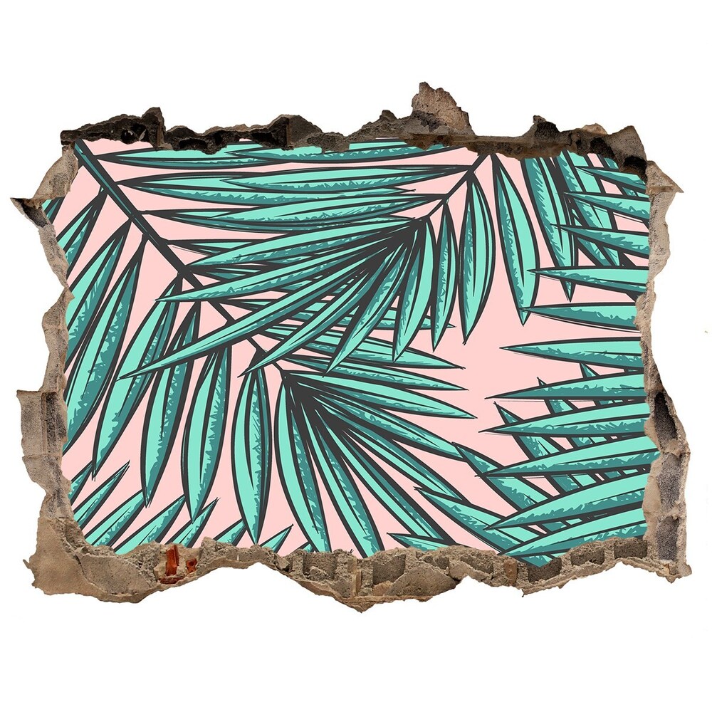 Nálepka 3D díra na zeď Palmové listy