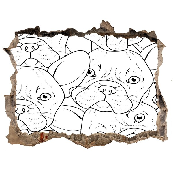 Díra 3D fototapeta nálepka Francúzske psy v diere v stene