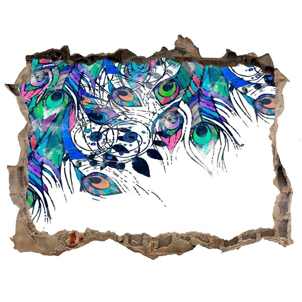 Díra 3D foto tapeta nálepka Farebné perie v diere v stene