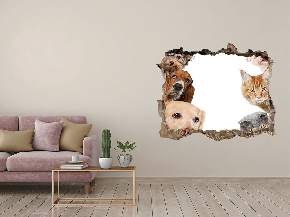 Díra 3D fototapeta na stěnu Psy a mačky