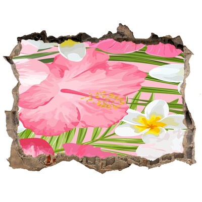 Nálepka 3D díra na zeď Tropické kvety