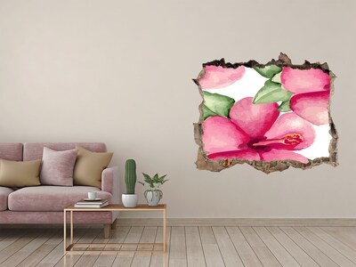 Nálepka 3D díra na zeď Tropické kvety