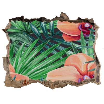 Nálepka 3D díra na zeď beton Kvetinový raj v trópoch