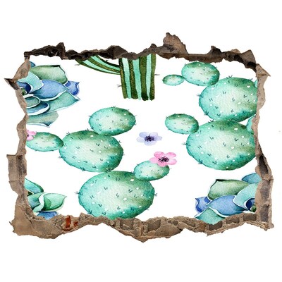 Nálepka 3D díra na zeď beton Kaktusy v diere v stene