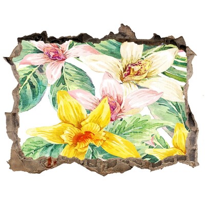 Nálepka 3D díra samolepící Kvetinová záhrada za múrom